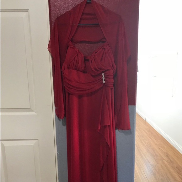 Red Prom Dress with Shawl - Picture 2 of 3